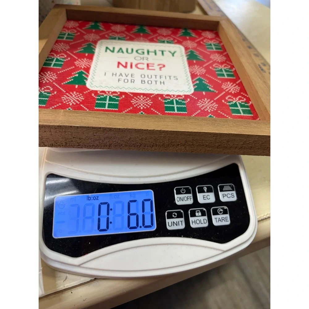 Naughty or Nice Christmas Wood Easel Frame Sign Red Green Holiday Decor C23837